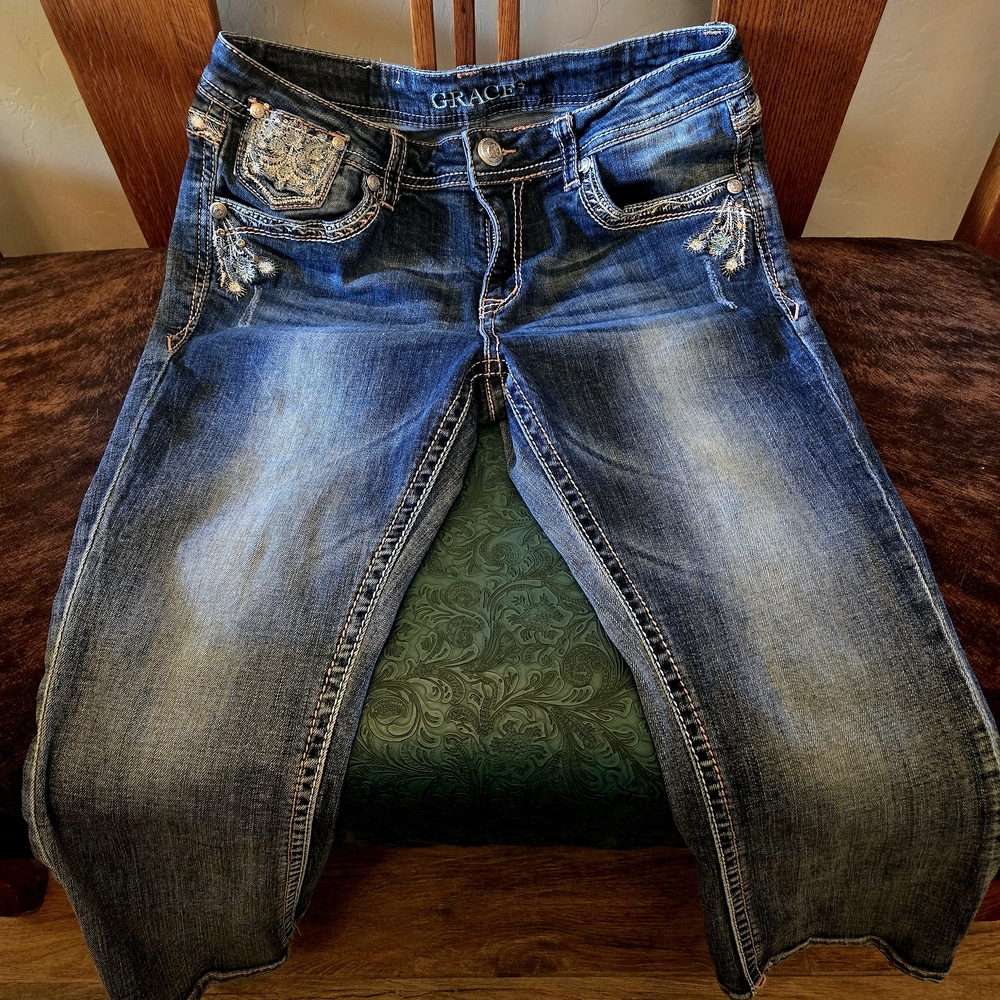 Grace Blue Boot Cut Jeans with Vintage-Inspired Wash